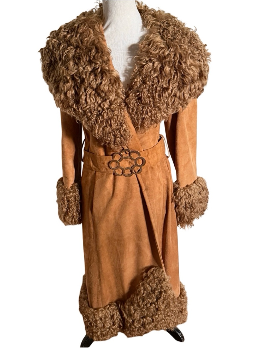 Vintage Penny Lane Suede Lamb Fur Coat Jacket Lillie Rubin Sz XS Shearling Trim